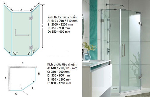 Vách tắm kính mở quay vát góc