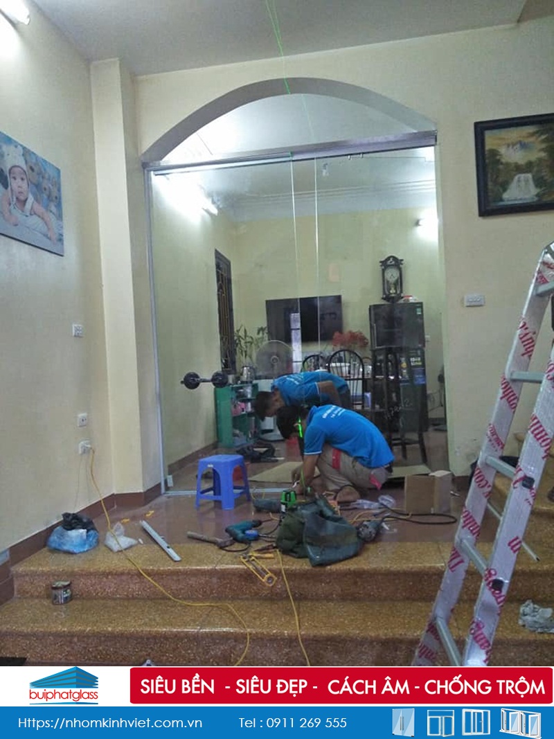 Lắp cửa kính lùa AMG nhà chú Dũng 120 Vĩnh Tuy, Minh Khai