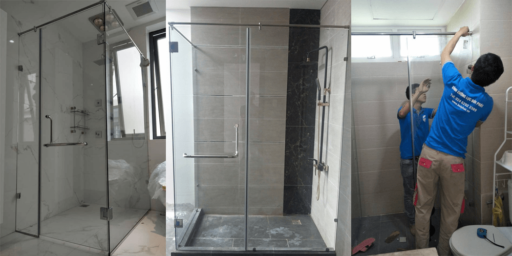 Mẫu vách tắm kính phòng tắm vuông góc